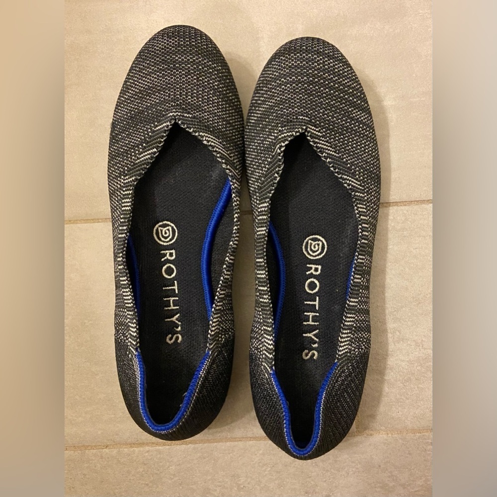 Rothy's Birdseye Round Toe Granite Heather Black & White Flats Size 7.5
